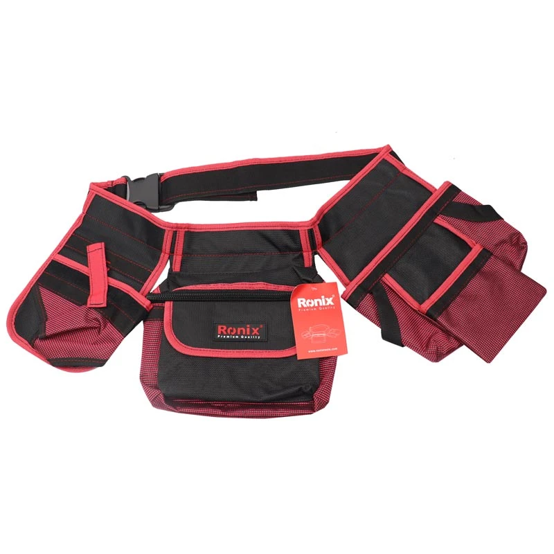 کیف کمری ابزار برزنتی رونیکس مدل RH9165 با 5 محفظه، بند کمری قابل تنظیم، مقاوم در برابر ضربه و سایش، مناسب برای نظم‌دهی ابزار آلات صنعتی و تعمیراتی - d93